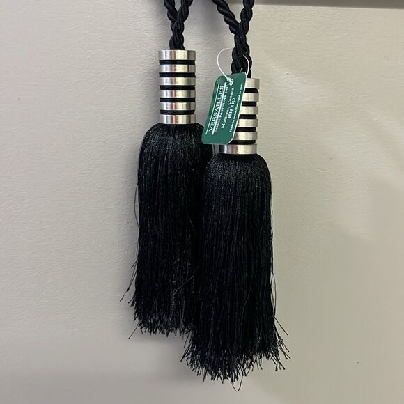 Versailles Home Fashion Inc. Black Silver Tone Accents 24” Tiebacks Set of 2 - Picture 3 of 10